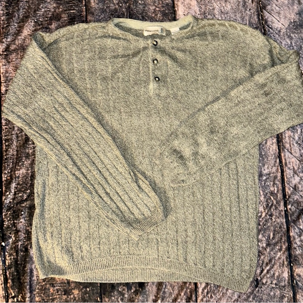 Vintage FieldMaster Ribbed Knit Pullover Henley Sweater Mens (Large) 💯% Cotton